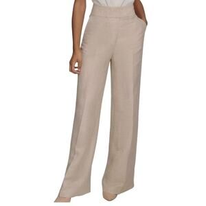 CALVIN KLEIN‎ LINEN FLAT FRONT STRAIGHT LEG TROUSERS IN TAN NWT WOMEN'S SIZE 14P